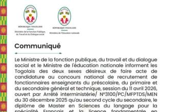Concours recrutement enseignants Togo 2026